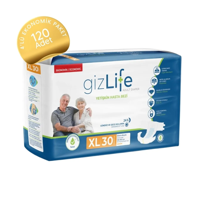 GizLife Belbantlı Yetişkin Hasta Bezi ekstra BÜYÜK (XL) 120 Adet