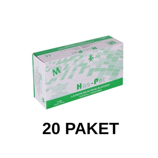 Has-Pet Pudralı Lateks Muayene Eldiveni Medium 100 Lü 20 Paket