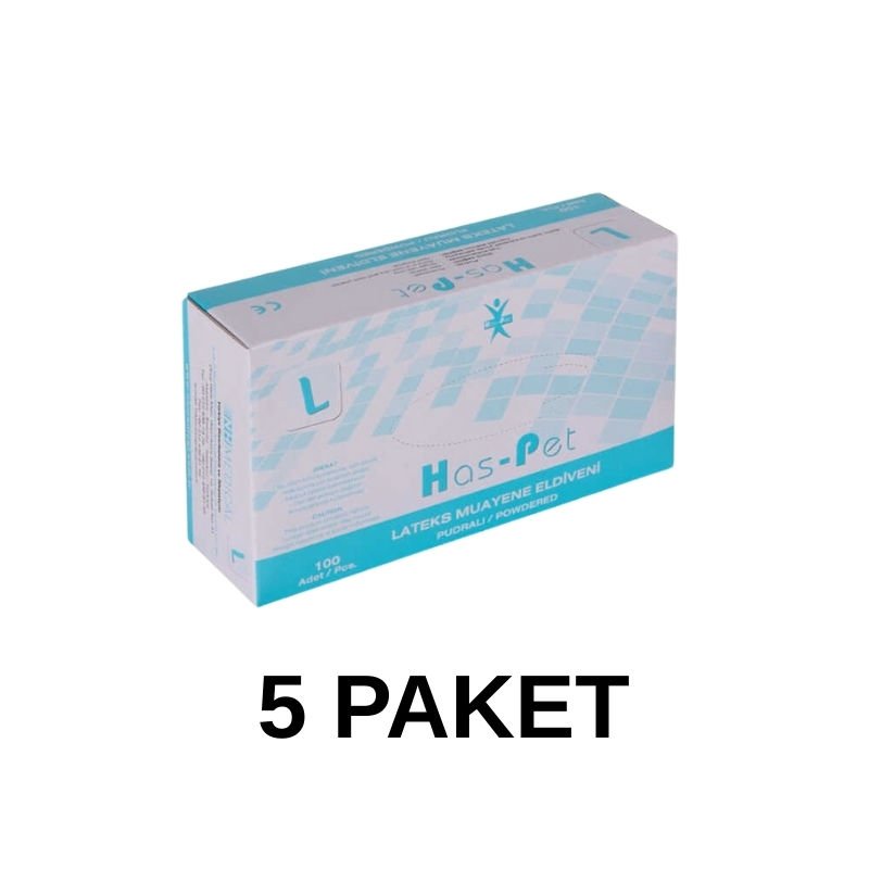 Has-Pet Powdered Latex Examination Gloves Large 100 Pieces 5 Pack