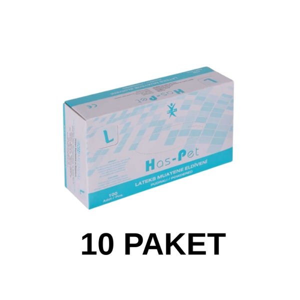 Has-Pet Pudralı Lateks Muayene Eldiveni Large 100 Lü 10 Paket