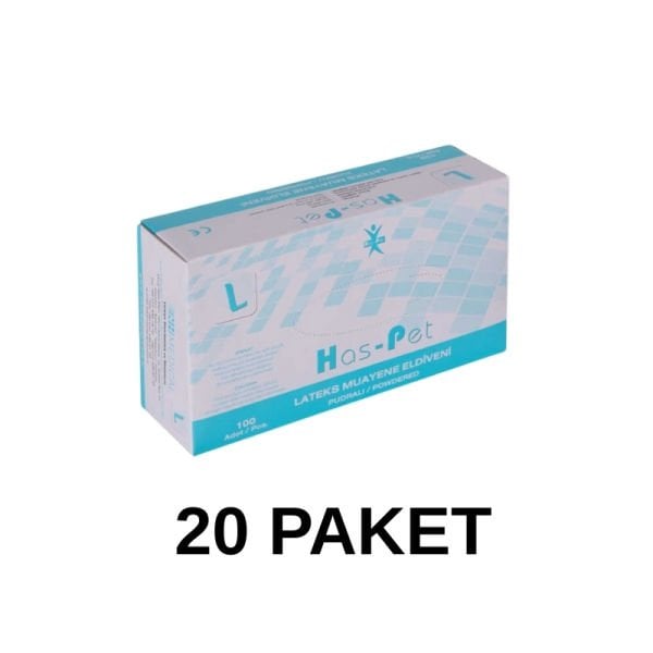 Has-Pet Pudralı Lateks Muayene Eldiveni Large 100 Lü 20 Paket