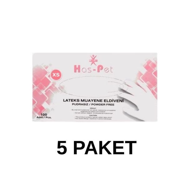 Has-Pet Pudrasız Lateks Muayene Eldiveni XS 100 Lü 5 Paket