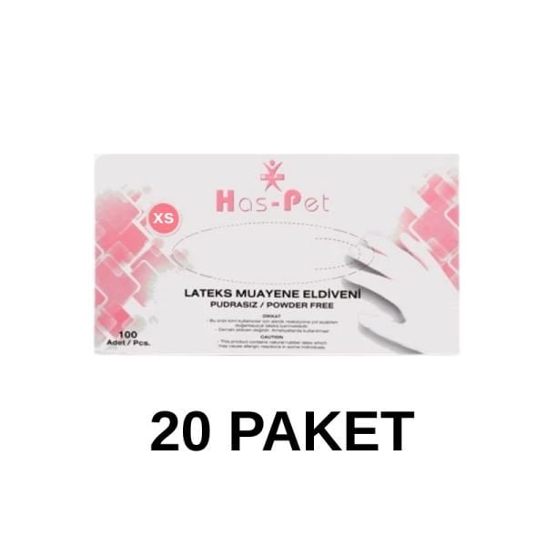 Has-Pet Pudrasız Lateks Muayene Eldiveni XS 100 Lü 20 Paket