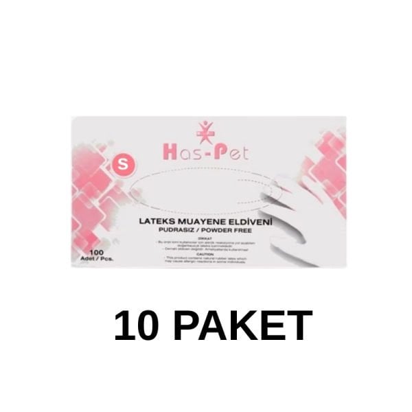 Has-Pet Pudrasız Lateks Muayene Eldiveni Small 100 Lü 10 Paket