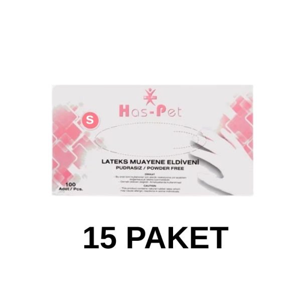 Has-Pet Pudrasız Lateks Muayene Eldiveni Small 100 Lü 15 Paket