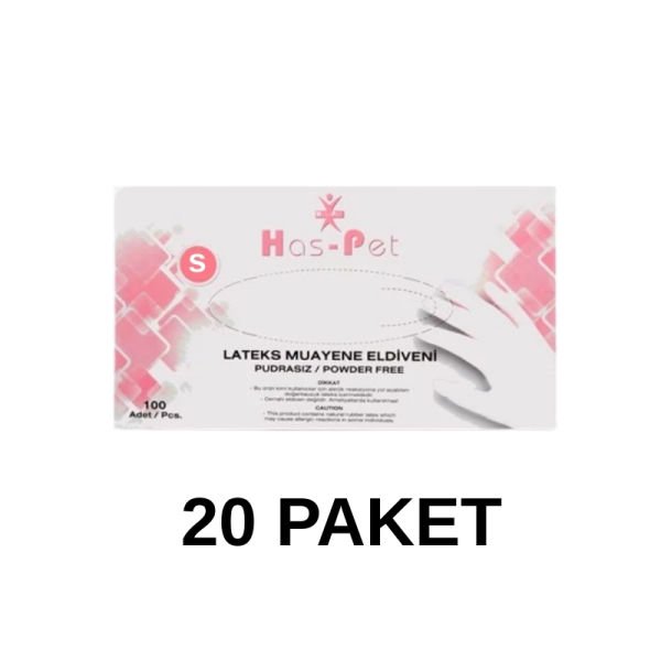 Has-Pet Pudrasız Lateks Muayene Eldiveni Small 100 Lü 20 Paket