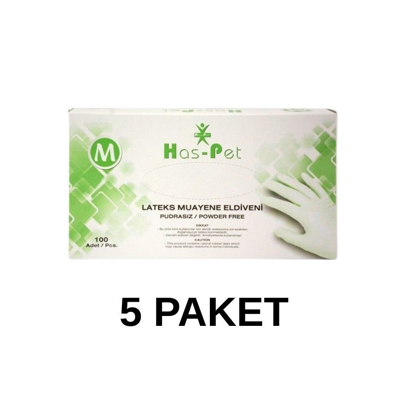 Has-Pet Powder-Free Latex Examination Gloves Medium 100 Pieces 5 Pack