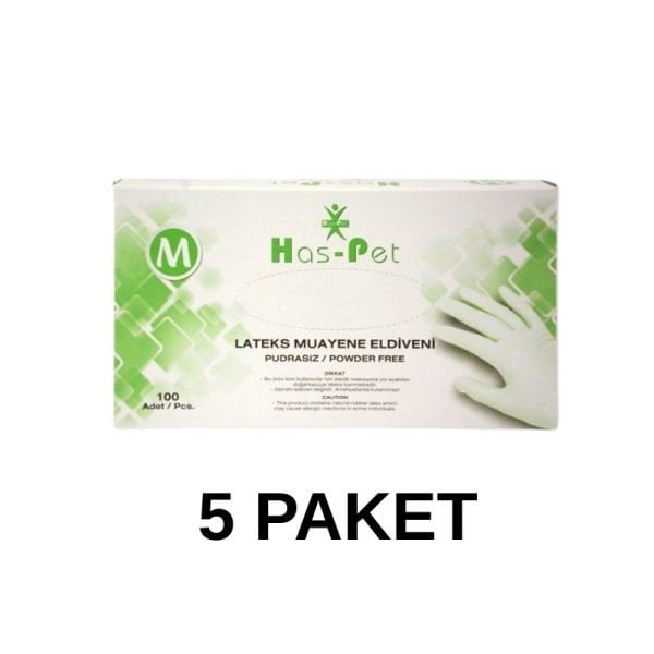 Has-Pet Pudrasız Lateks Muayene Eldiveni Medium 100 Lü 5 Paket
