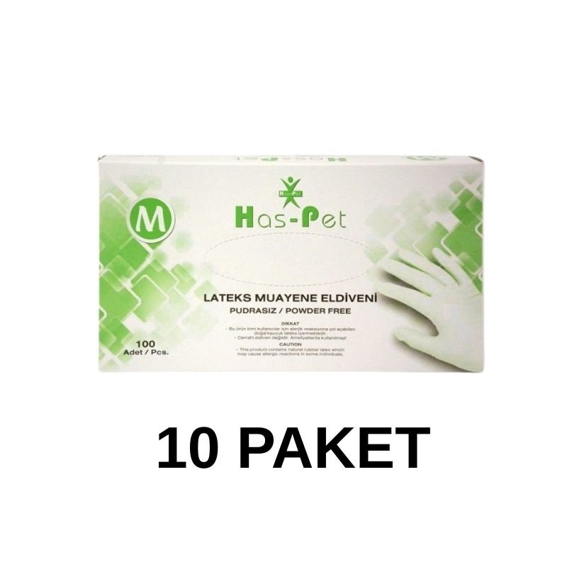 Has-Pet Powder-Free Latex Examination Gloves Medium 10 Packs of 100