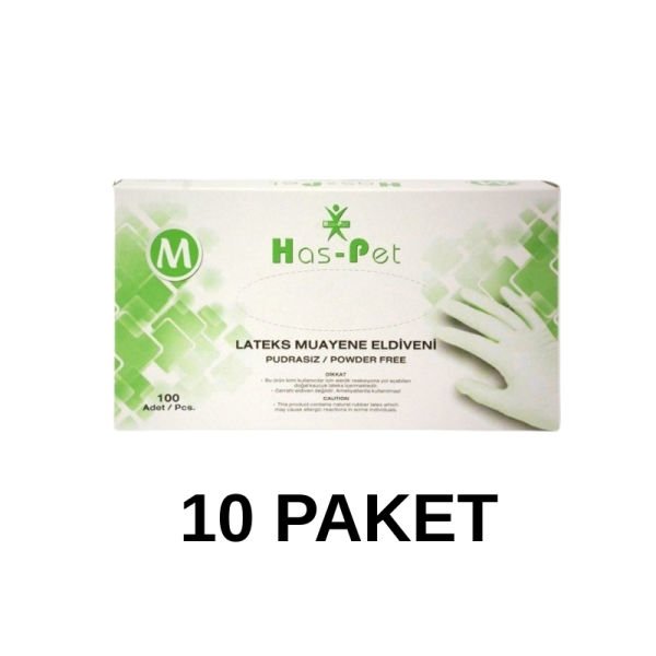 Has-Pet Pudrasız Lateks Muayene Eldiveni Medium 100 Lü 10 Paket