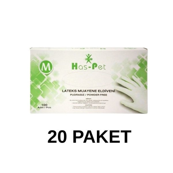 Has-Pet Pudrasız Lateks Muayene Eldiveni Medium 100 Lü 20 Paket