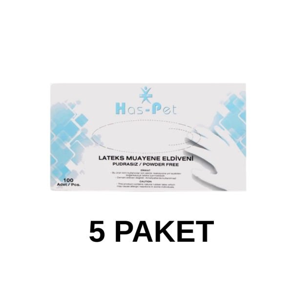 Has-Pet Pudrasız Lateks Muayene Eldiveni Large 100 Lü 5 Paket