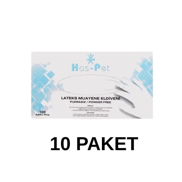 Has-Pet Pudrasız Lateks Muayene Eldiveni Large 100 Lü 10 Paket