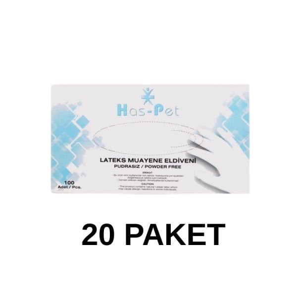 Has-Pet Pudrasız Lateks Muayene Eldiveni Large 100 Lü 20 Paket