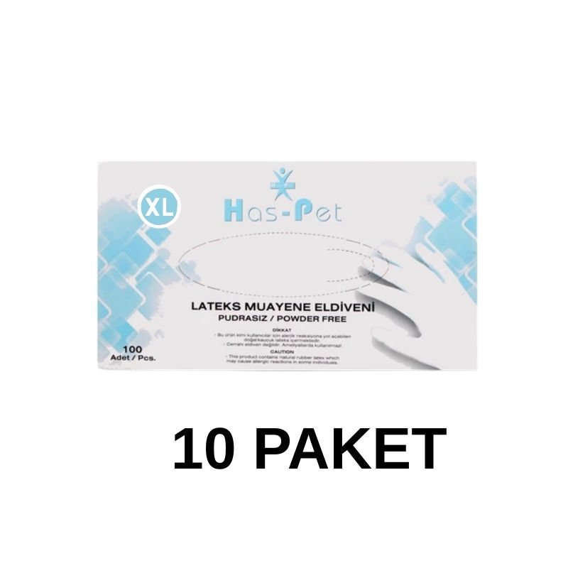 Has-Pet Powder-Free Latex Examination Gloves XL 10 Packs of 100