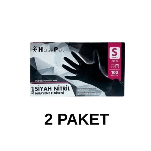 Has-Pet Siyah Pudrasız Nitril Muayene Eldiveni S 100 Lü 2 Paket