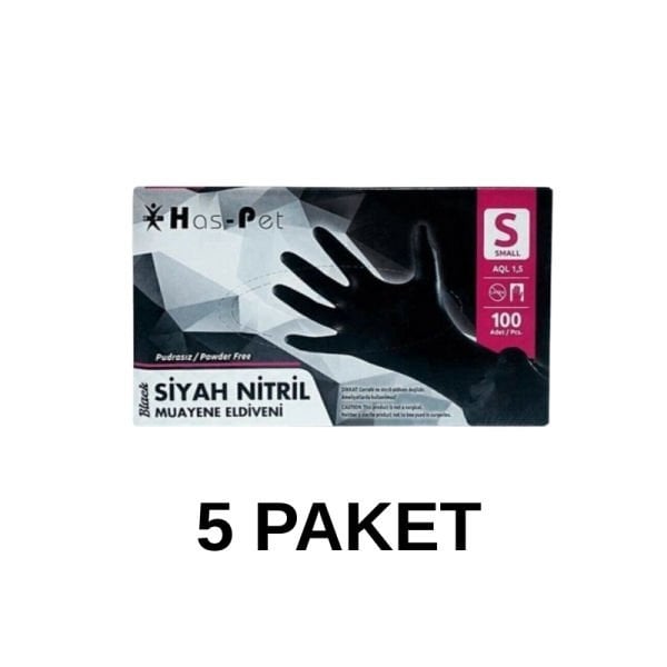 Has-Pet Siyah Pudrasız Nitril Muayene Eldiveni S 100 Lü 5 Paket