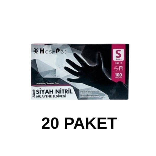 Has-Pet Siyah Pudrasız Nitril Muayene Eldiveni S 100 Lü 20 Paket