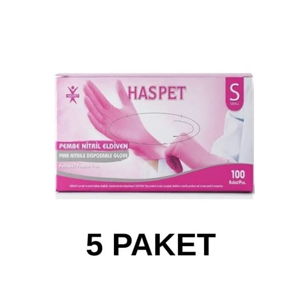 Has-Pet Pembe Pudrasız Nitril Muayene Eldiveni S 100 Lü 5 Paket
