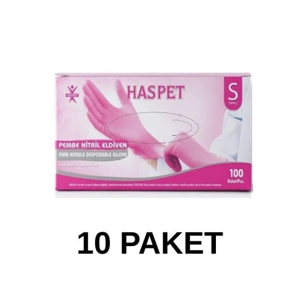 Has-Pet Pembe Pudrasız Nitril Muayene Eldiveni S 100 Lü 10 Paket