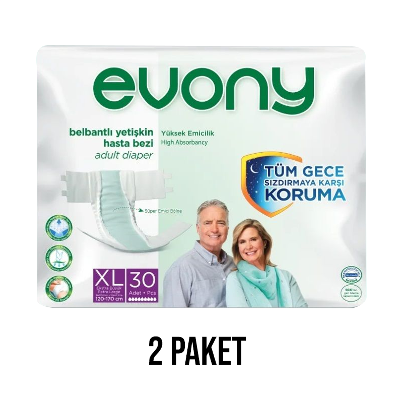 Evony Belbantlı Yetişkin Hasta Bezi XL 30 Lu 2 Paket