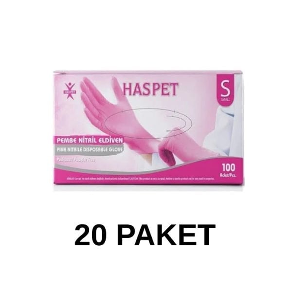 Has-Pet Pembe Pudrasız Nitril Muayene Eldiveni S 100 Lü 20 Paket