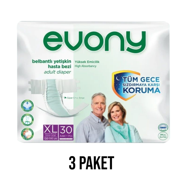 Evony Belbantlı Yetişkin Hasta Bezi XL 30 Lu 3 Paket