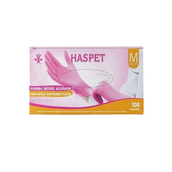 Has-Pet Pembe Pudrasız Nitril Muayene Eldiveni Medium 100 Lü