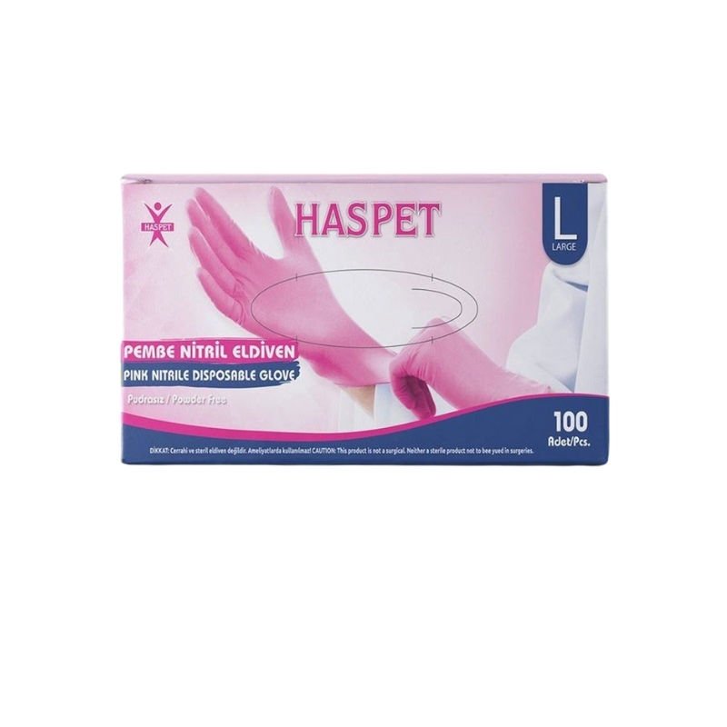 Has-Pet Pembe Pudrasız Nitril Muayene Eldiveni Large 100 Lü