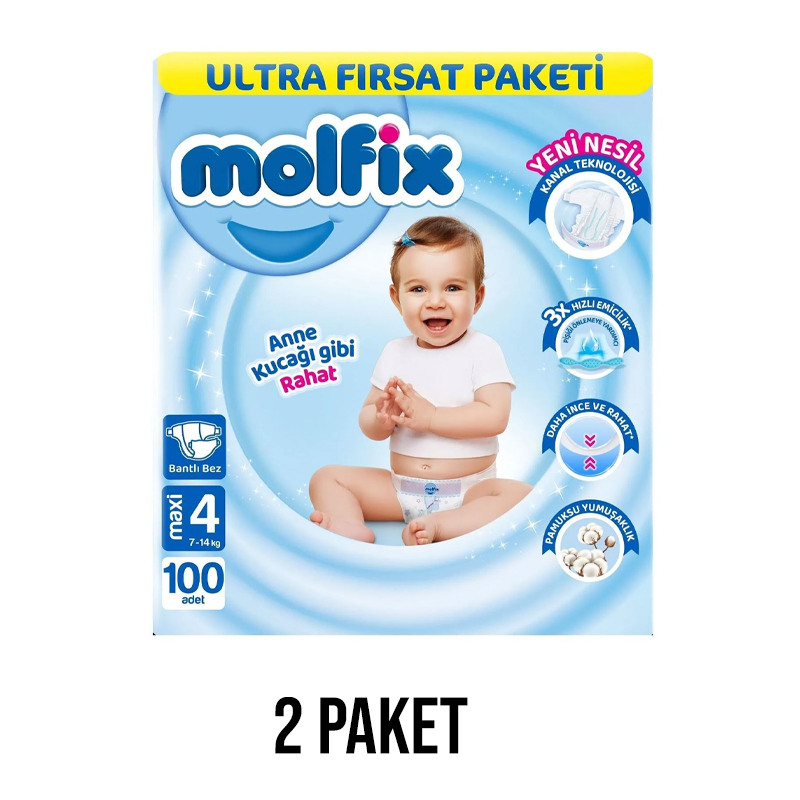 Molfix Bebek Bezi 4 Beden Maxi 100 Lü 2 Paket