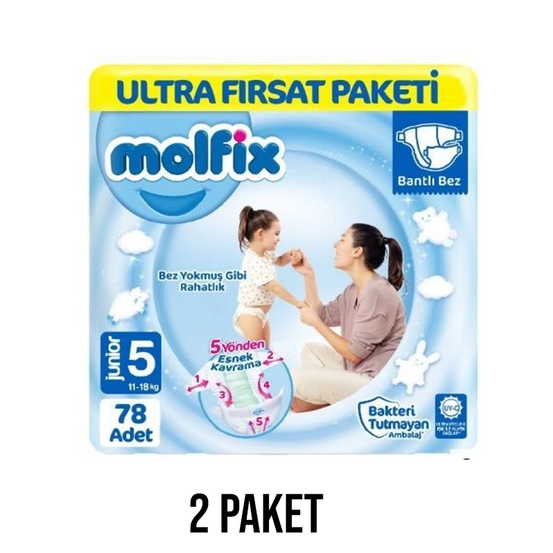Molfix Bebek Bezi 5 Beden Junior 78 Li 2 Paket