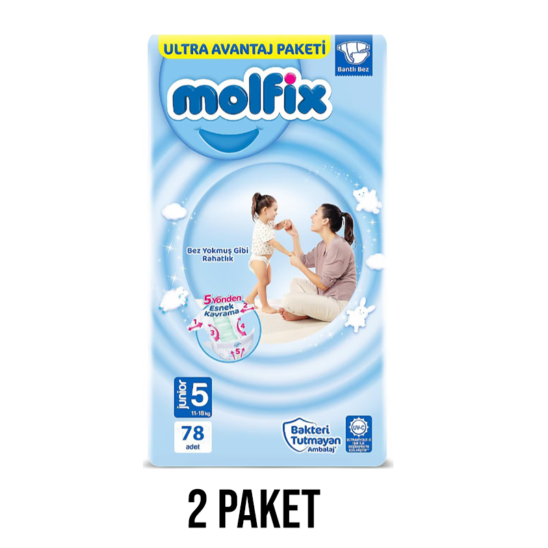 Molfix Bebek Bezi 5 Beden Junior 78 Li 2 Paket