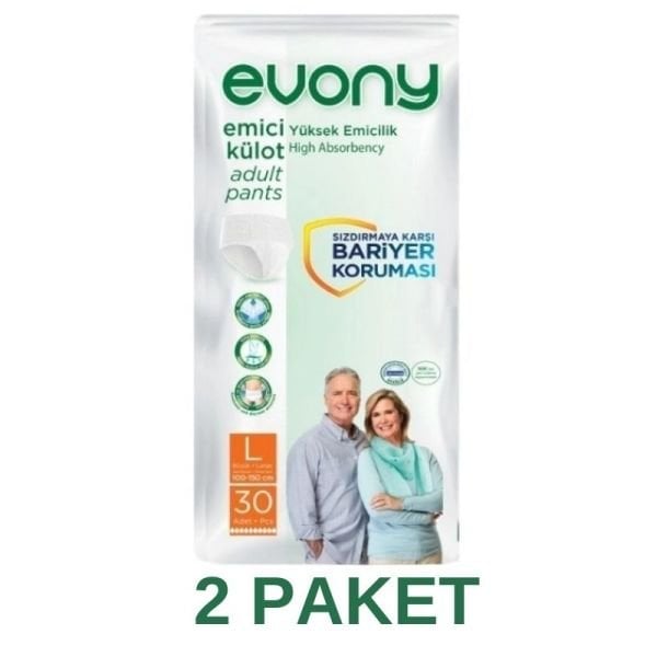 Evony Emici Külot Yetişkin Hasta Bezi L 30 Lu 2 Paket