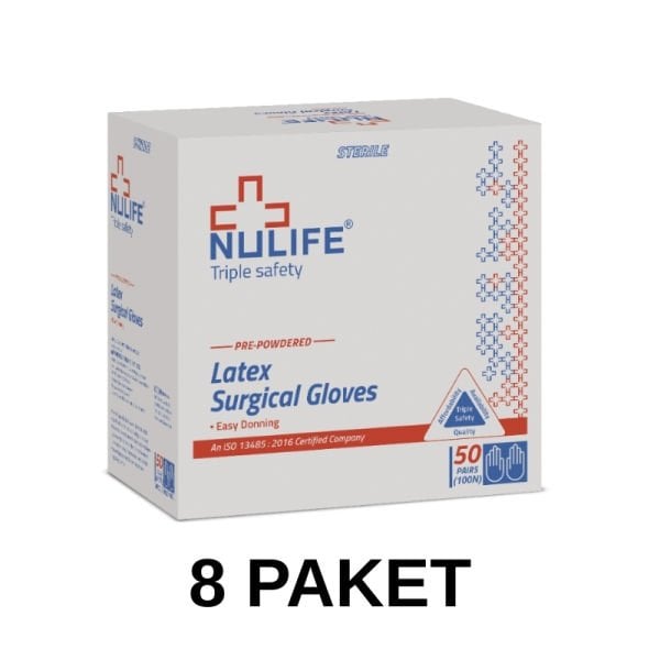 Nulife Steril Lateks Cerrahi Eldiven Pudralı 8.5 Numara 50 Adet 8 Paket