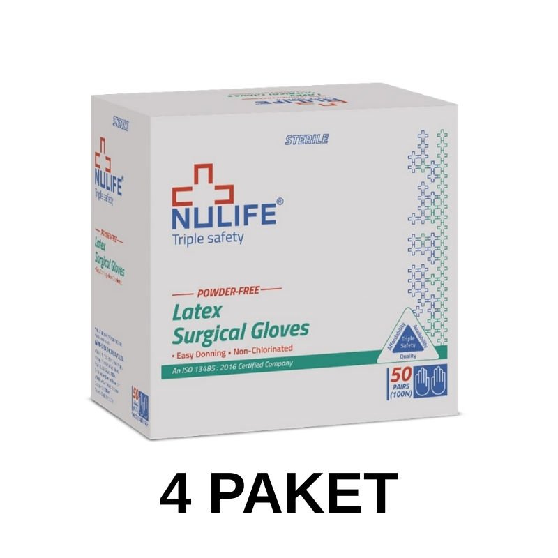 Nulife Steril Lateks Cerrahi Eldiven Pudrasız 6.5 Numara 50 Adet 4 Paket