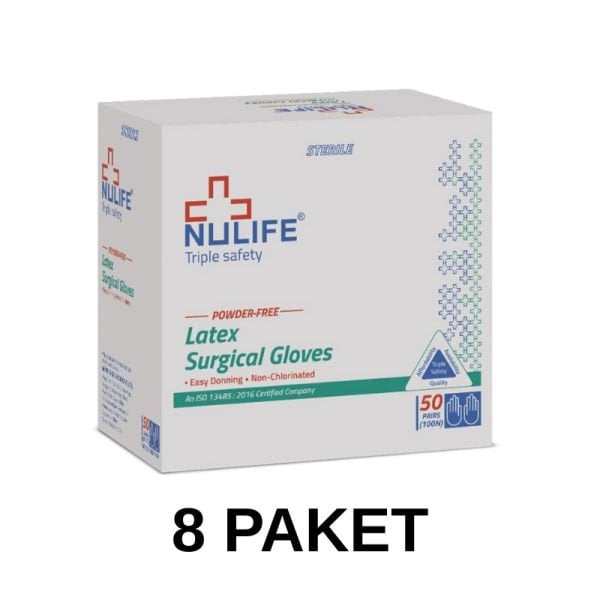 Nulife Steril Lateks Cerrahi Eldiven Pudrasız 6.5 Numara 50 Adet 8 Paket