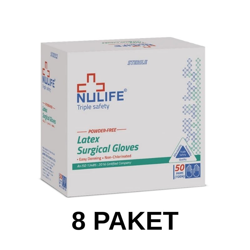 Nulife Steril Lateks Cerrahi Eldiven Pudrasız 7 Numara 50 Adet 8 Paket