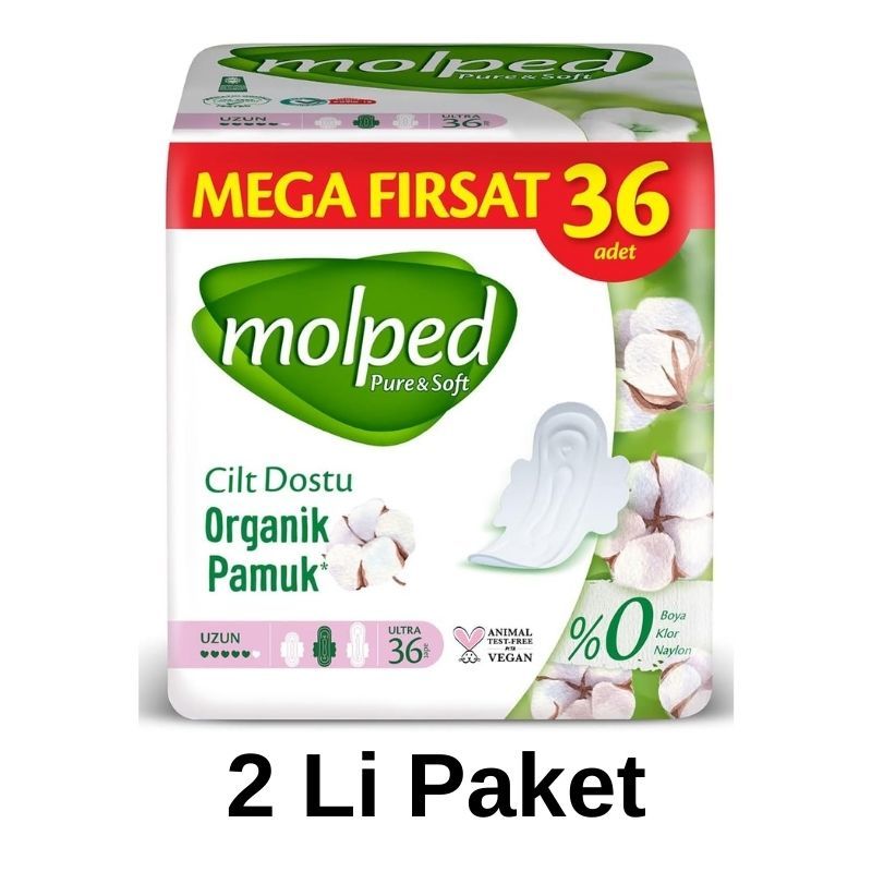 Molped Pure & Soft Uzun Ultra Hijyenik Ped 2 Li Paket 72 Adet