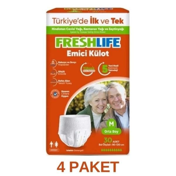 Freshlife Emici Külot Yetişkin Hasta Bezi M 30 Lu 4 Paket