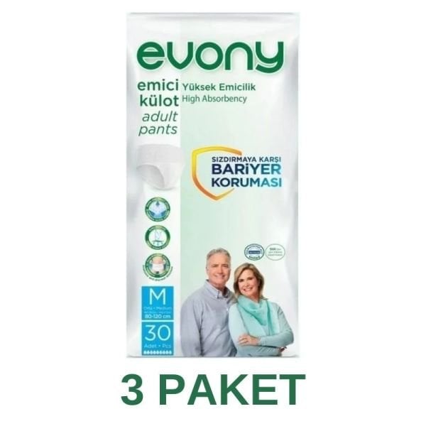 Evony Emici Külot Yetişkin Hasta Bezi M 30 Lu 3 Paket