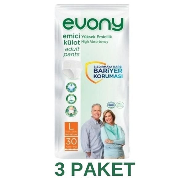 Evony Emici Külot Yetişkin Hasta Bezi L 30 Lu 3 Paket