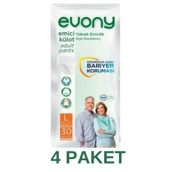 Evony Emici Külot Yetişkin Hasta Bezi L 30 Lu 4 Paket