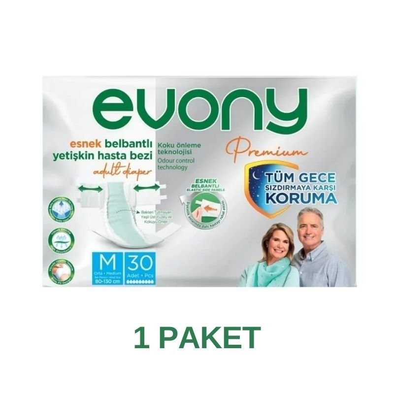 Evony Premium Esnek Belbantlı Yetişkin Hasta Bezi M 30 Lu