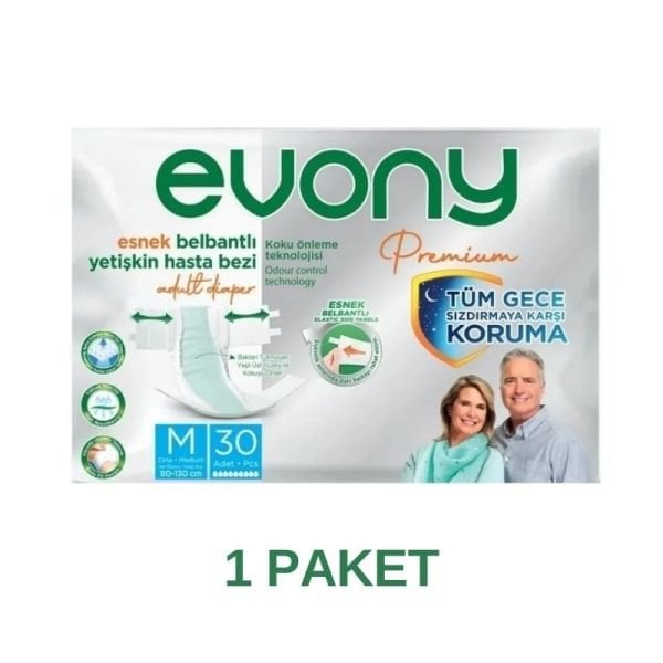 Evony Premium Esnek Belbantlı Yetişkin Hasta Bezi M 30 Lu