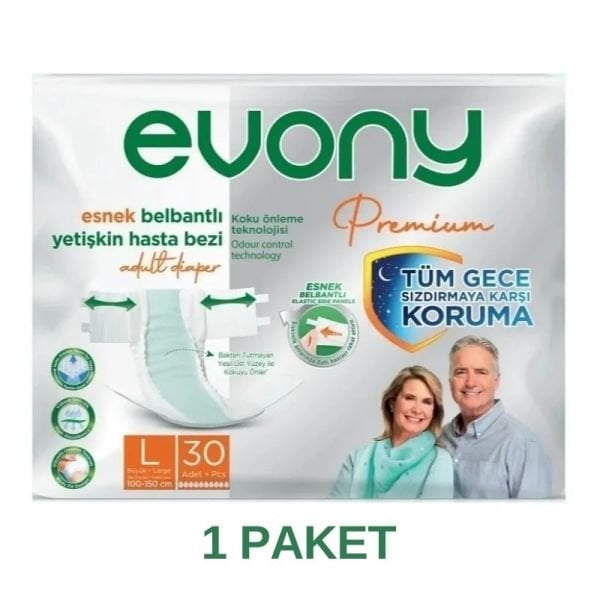 Evony Premium Esnek Belbantlı Yetişkin Hasta Bezi L 30 Lu
