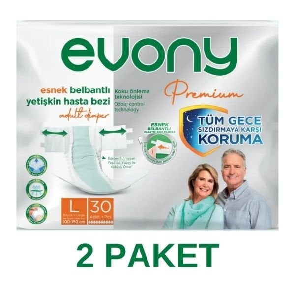 Evony Premium Esnek Belbantlı Yetişkin Hasta Bezi L 30 Lu 2 Paket