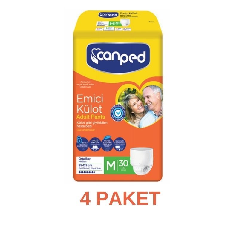 Canped Emici Külot Yetişkin Hasta Bezi M 30 Lu 4 Paket