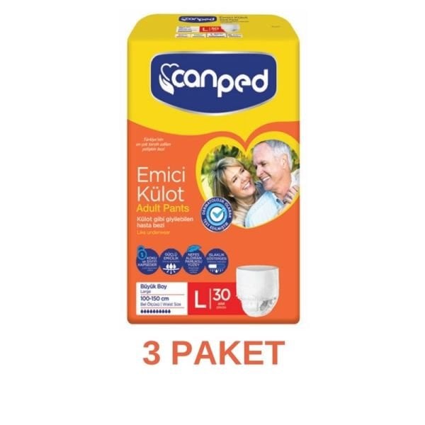 Canped Emici Külot Yetişkin Hasta Bezi L 30 Lu 3 Paket
