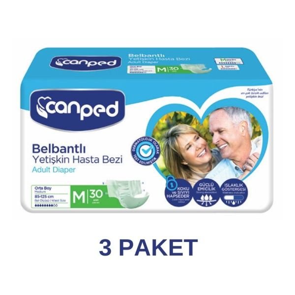 Canped Belbantlı Polietilen Yetişkin Hasta Bezi M 30 Lu 3 Paket