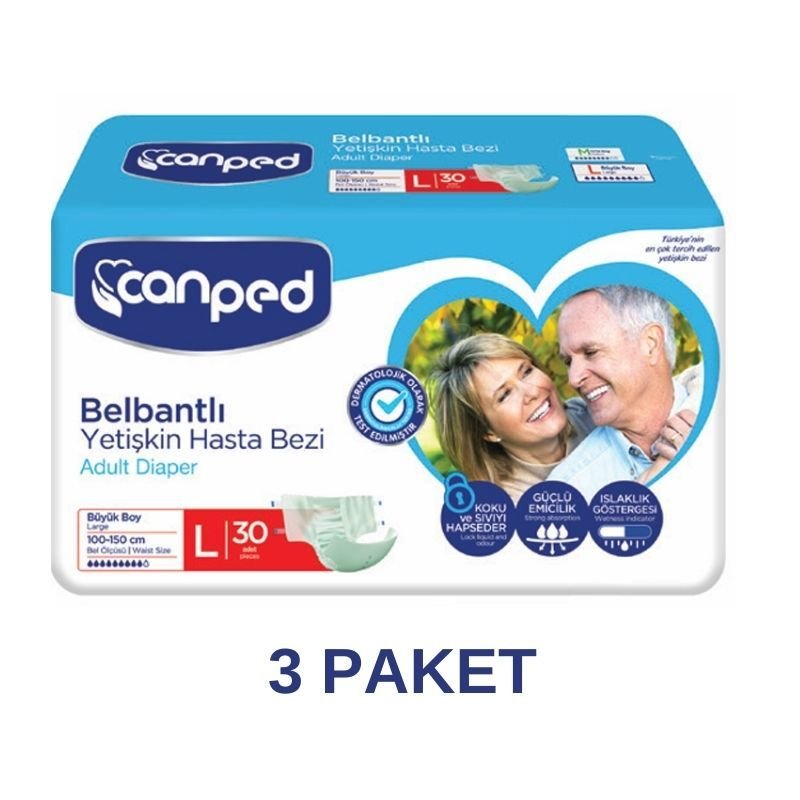 Canped Belbantlı Polietilen Yetişkin Hasta Bezi L 30 Lu 3 Paket